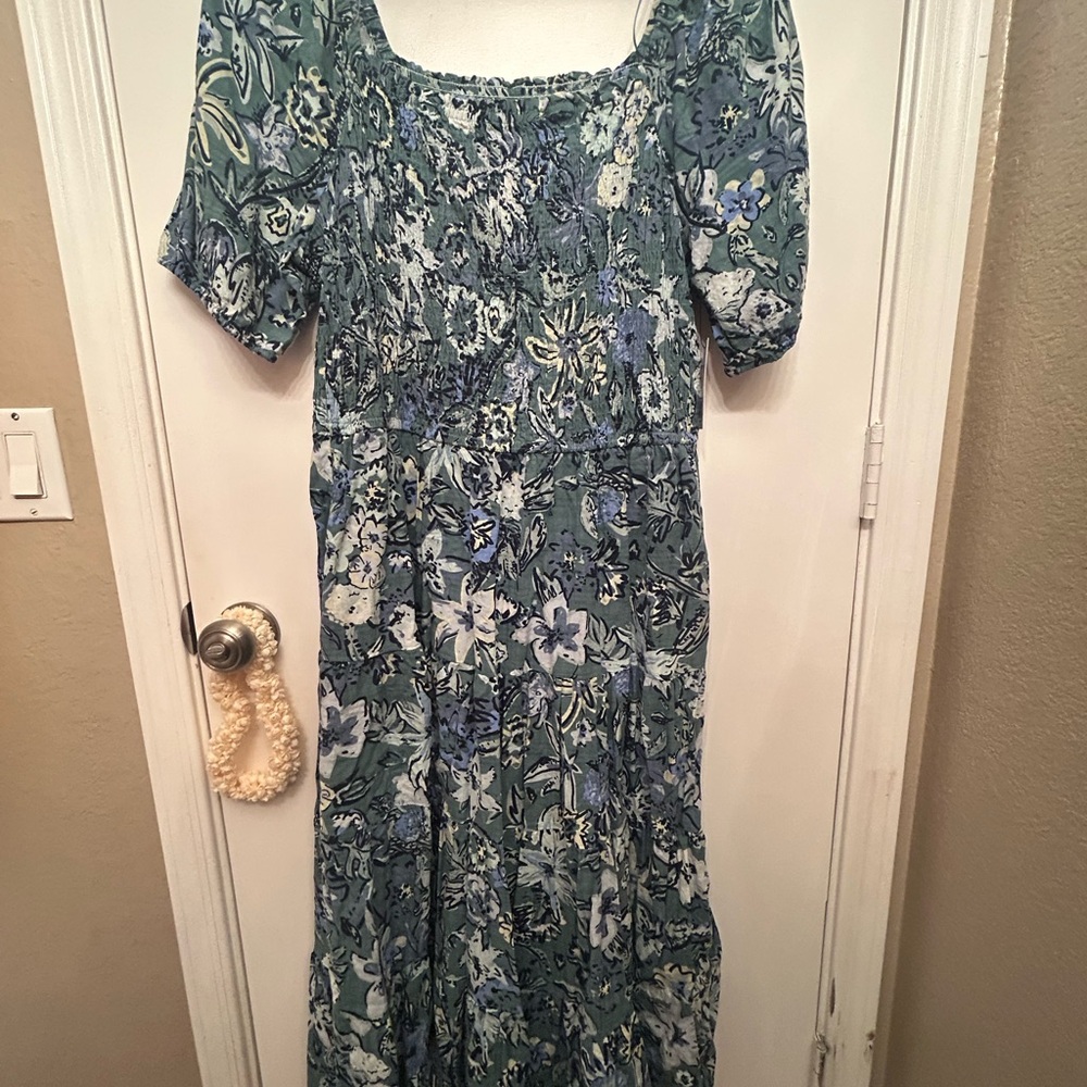 Sonoma Midi Floral Dress - Blue, Green and White